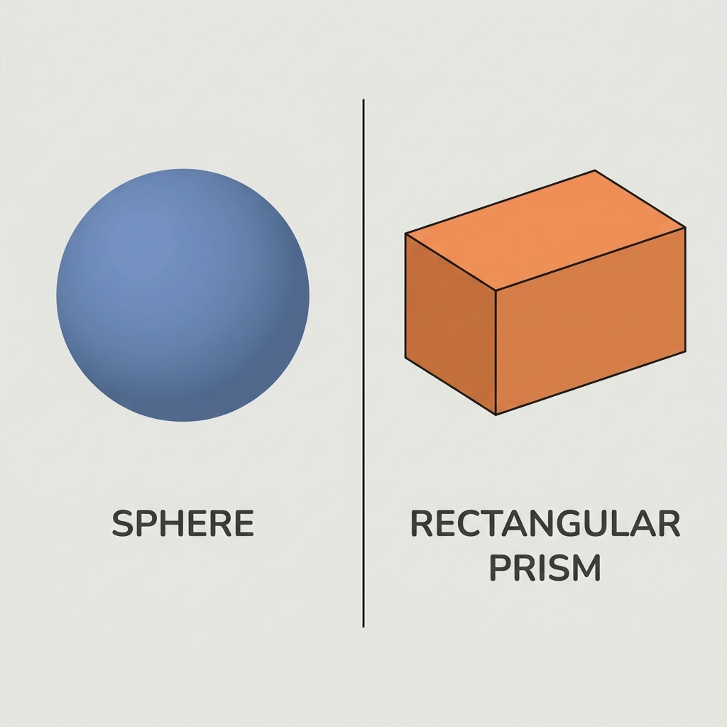 A sphere is not a rectangular prism because it is round and has no flat faces. To make it a prism, we would need to change.