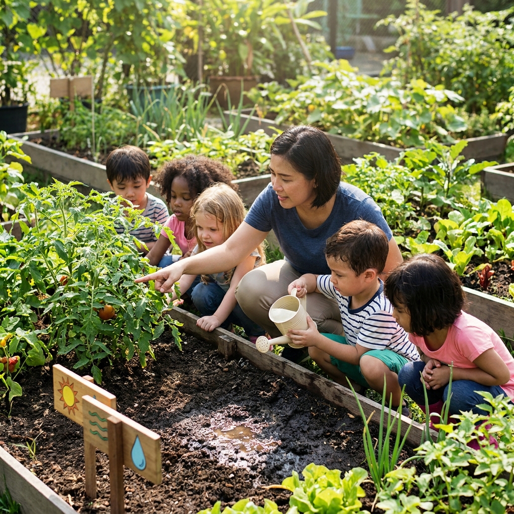A source is a place we get information. A class garden shows us what plants need to grow. Plants need green leaves and wet.