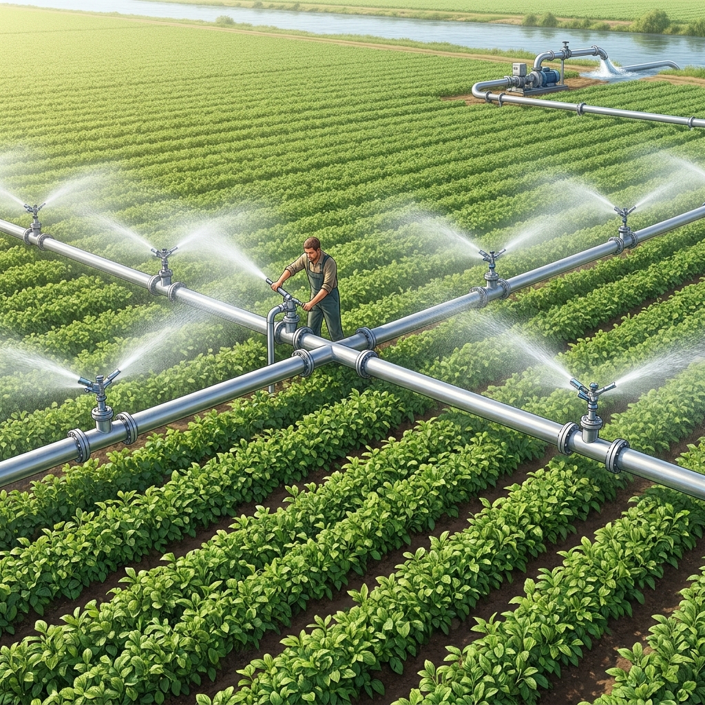Example one: 'Irrigation systems move water from rivers to dry fields. This helps farmers grow crops even when it does not.