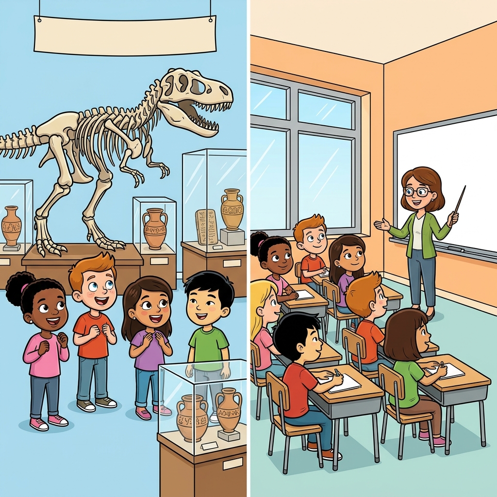 Learning can happen in many different ways. A field trip to a museum allows students to see real artifacts, while a.
