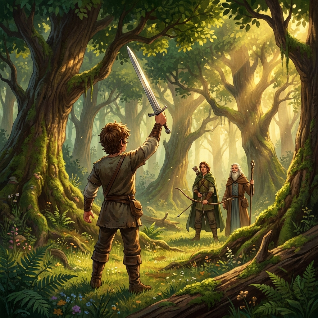 In an adventure story, a hero named Kael stands tall and protects his friends from danger. This shows Kael is brave. The.