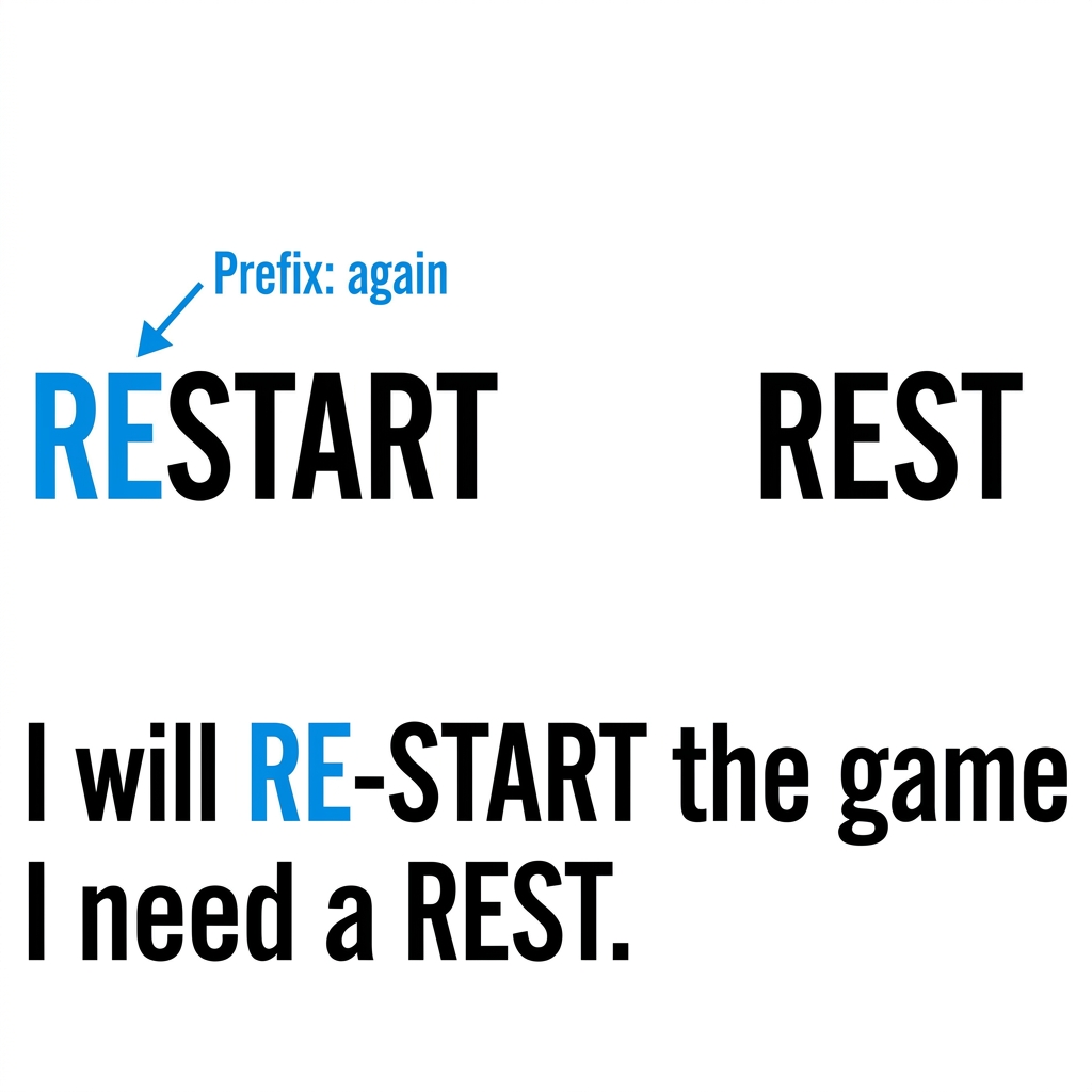 Another example is the word restart. This has a prefix, re, meaning again. But the word rest does not have a prefix, even.