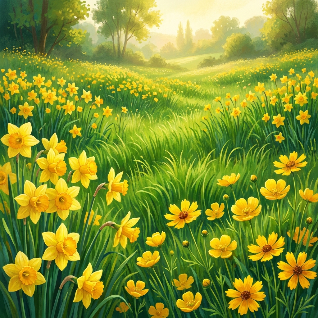 Poetry uses descriptive language to create a vivid picture in the reader's mind. For example, lines like The green grass.