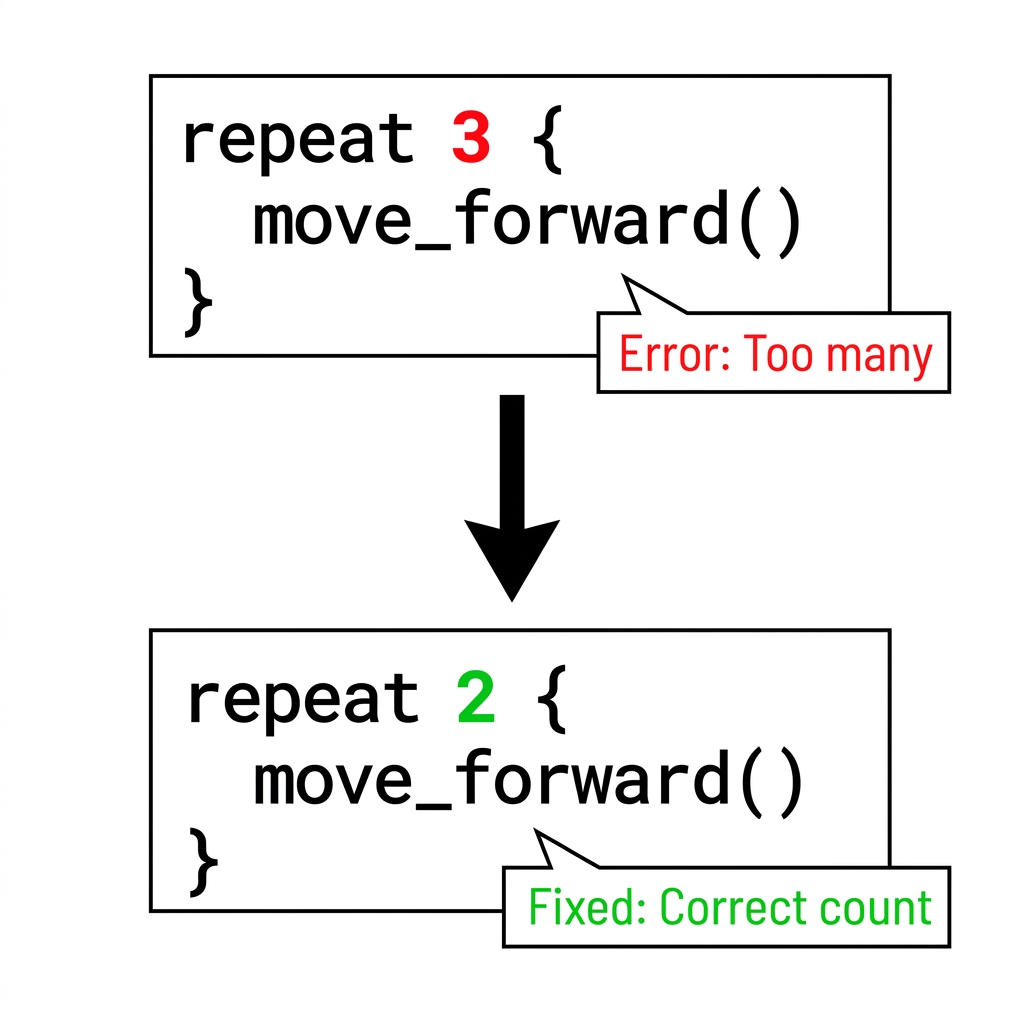 Another example is when a robot repeats a move too many times. If the robot is supposed to move forward 2 times but moves 3.