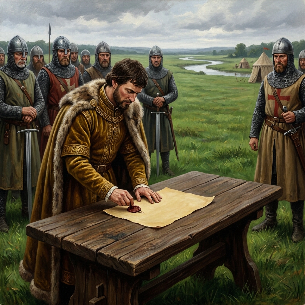 In 1215, King John of England signed the Magna Carta at Runnymede. This document forced the king to follow the law, which.