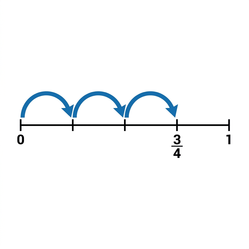 Another example is showing three-fourths. We divide the unit interval into four equal parts. We start at zero and make three.