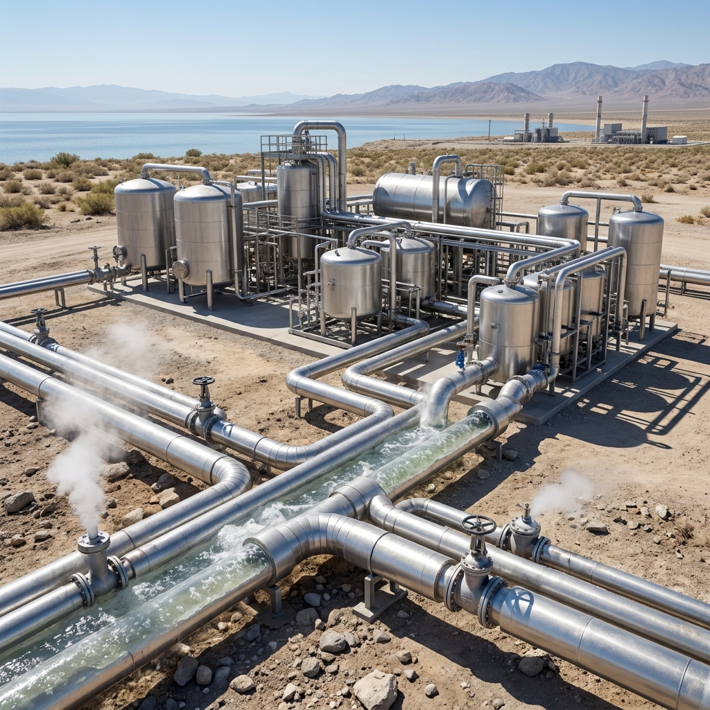 Lithium is extracted from geothermal brines in the Salton Sea area of California. This brine is a hot, salty water found.