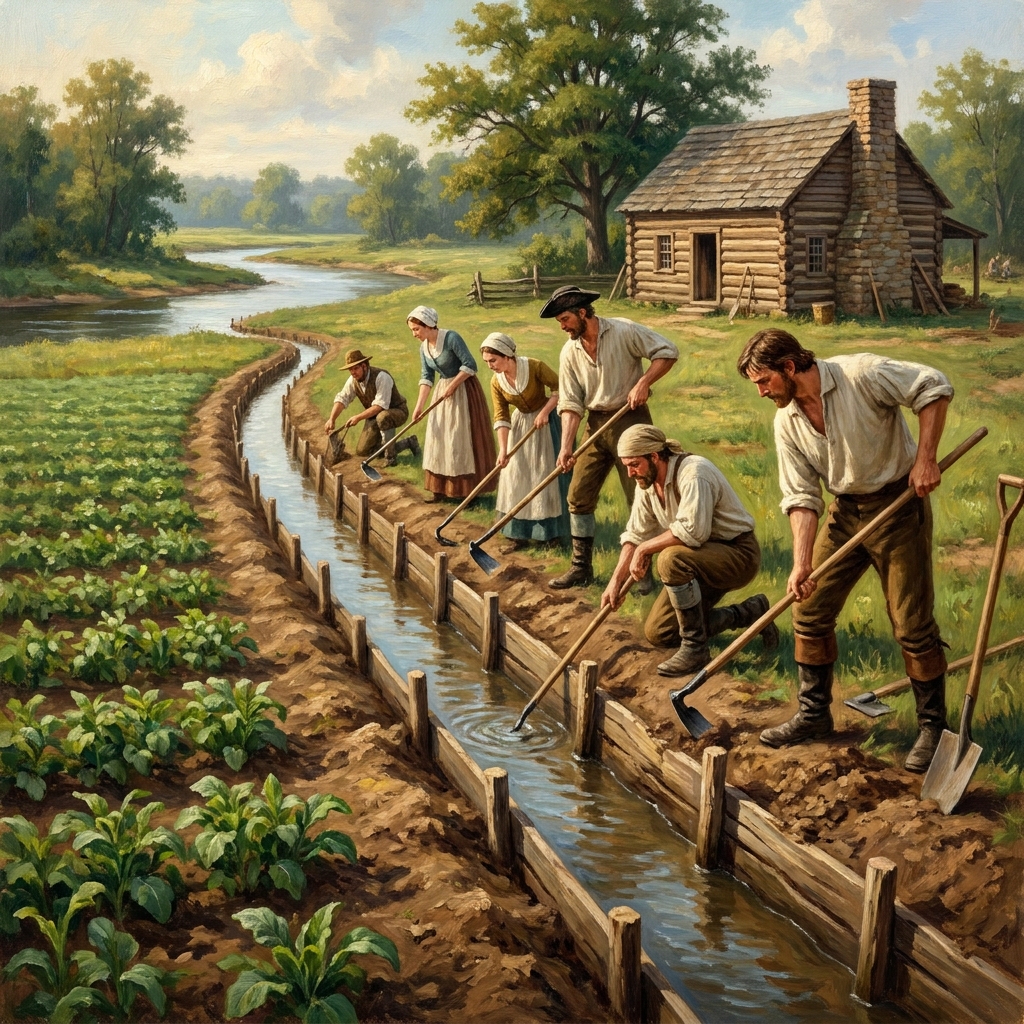 Ancient people built irrigation canals. These are ditches that bring water from a river to the fields. This helps the crops.