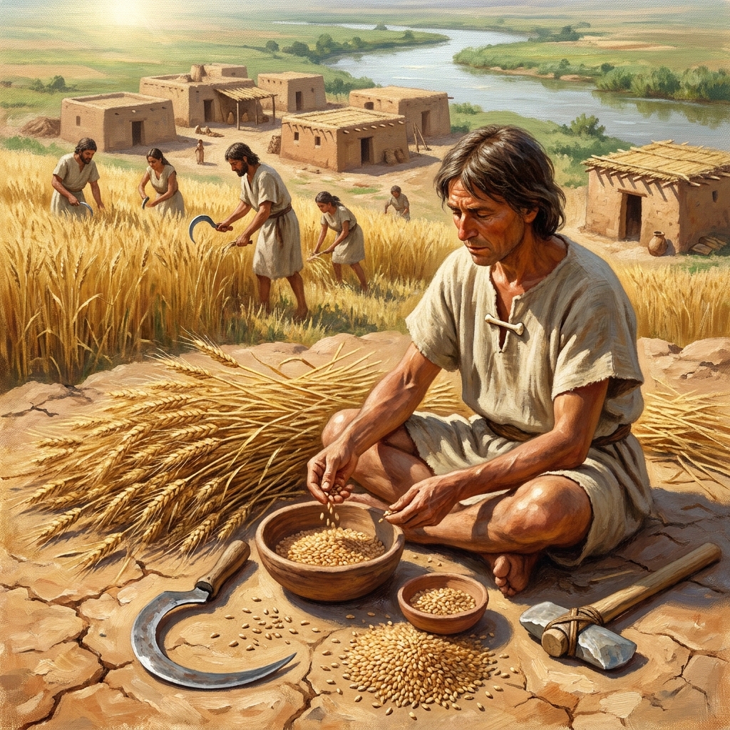 One example is early wheat cultivation. Farmers would save the biggest, healthiest seeds from their harvest to plant the.