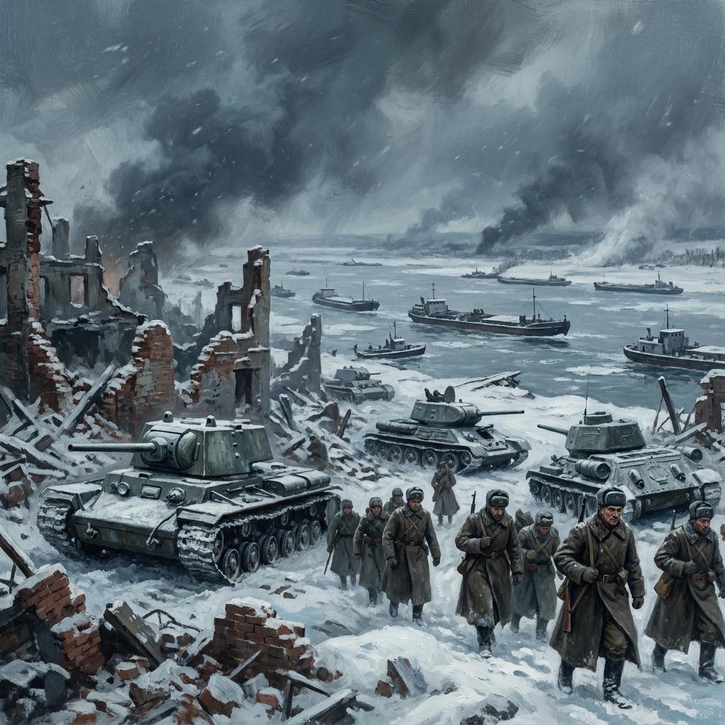 The Battle of Stalingrad shows strategic geography. The city sat on the Volga River, a key supply route, and urban rubble.