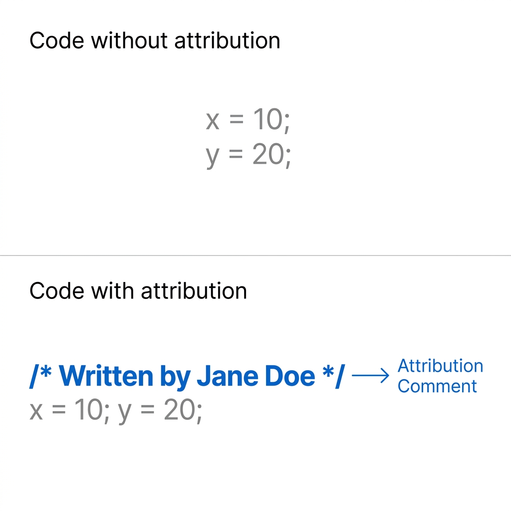 One way to give attribution is to write a comment block in your code. A comment block is a special note that the computer.