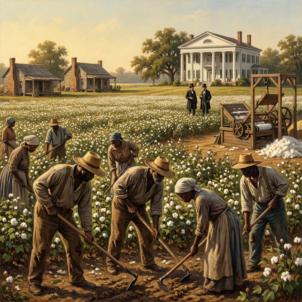 A large-scale cotton plantation is a clear example of social stratification. The owner has great wealth and power, while the.