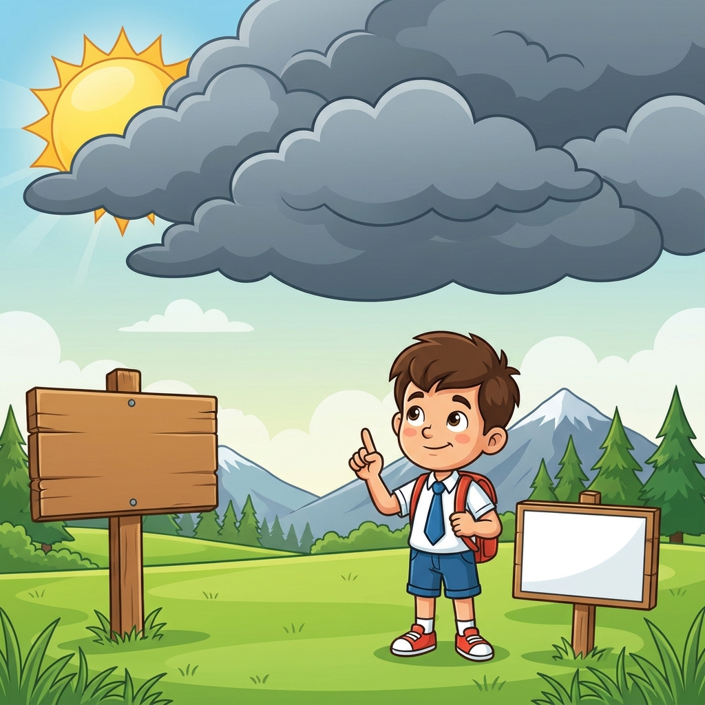 To predict is to guess what comes next. Look at this picture of a dark cloud. I see dark clouds. They mean rain. I predict.