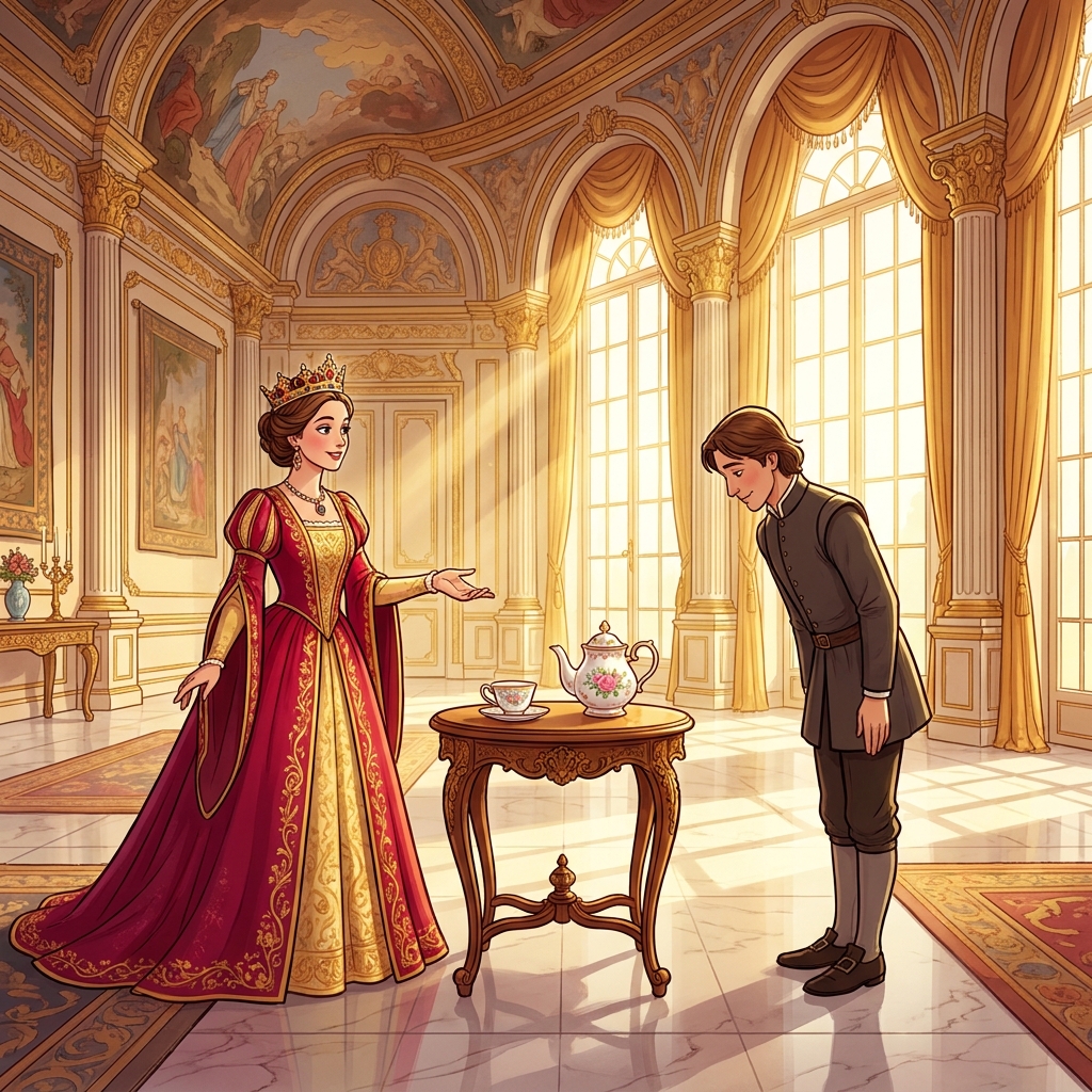 The queen says, 'Bring me my tea now!' The servant says, 'Yes, your majesty, right away.'