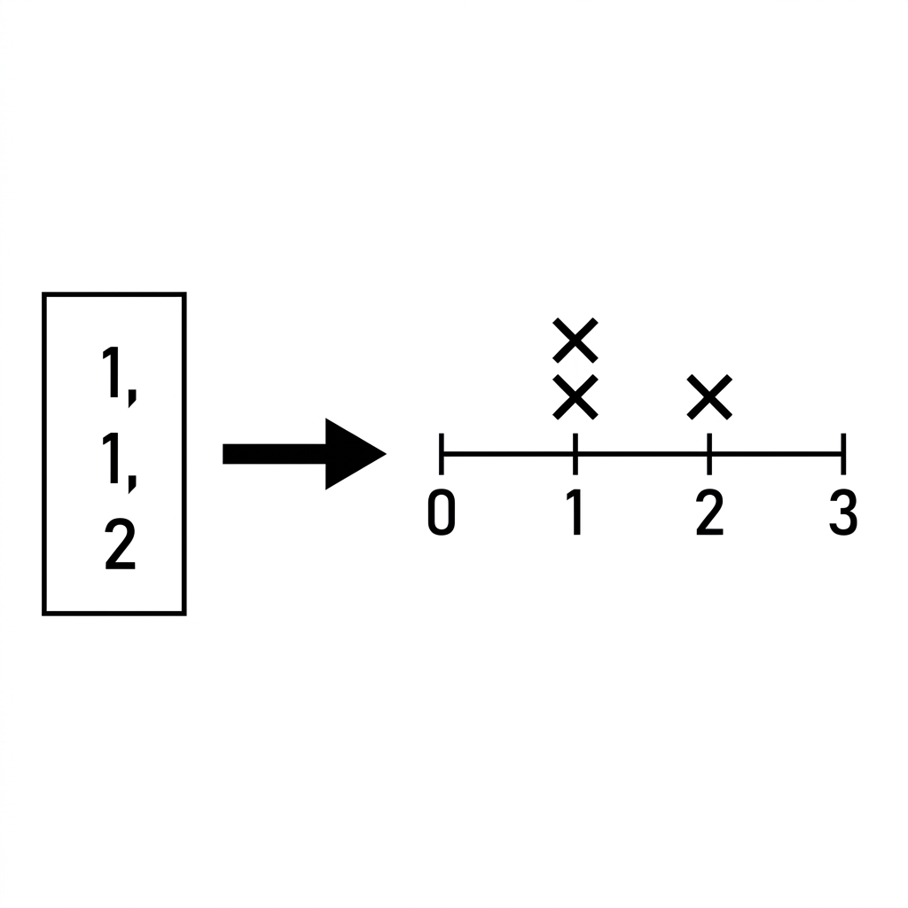 A list of numbers like 1, 1, 2 is not a line plot. It does not use a number line or X marks to show the data. To make it a.