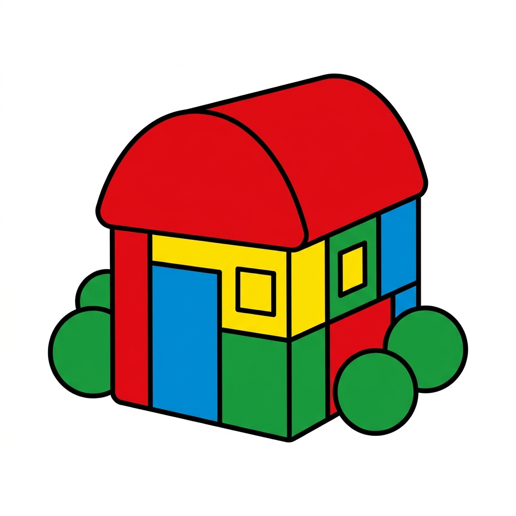 Let's look at this model. We can see the front and the back. It is a toy house you can hold. We can touch all the sides.