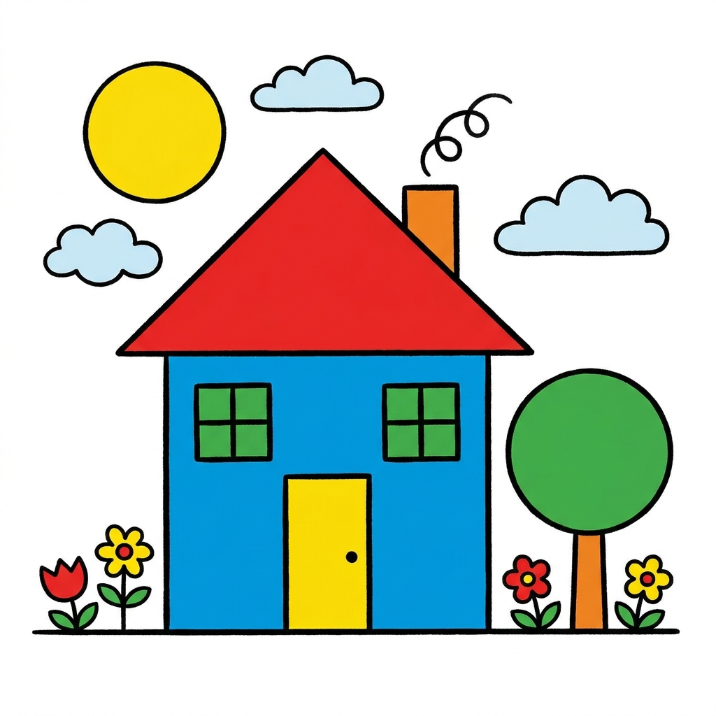 Look at this picture. It is flat on the screen. We see the front of the house. We cannot turn it to see the back.