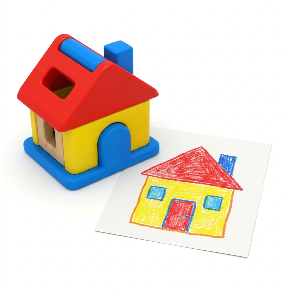 The model helps us see the back. The picture helps us see the front. Both help us look at a place.