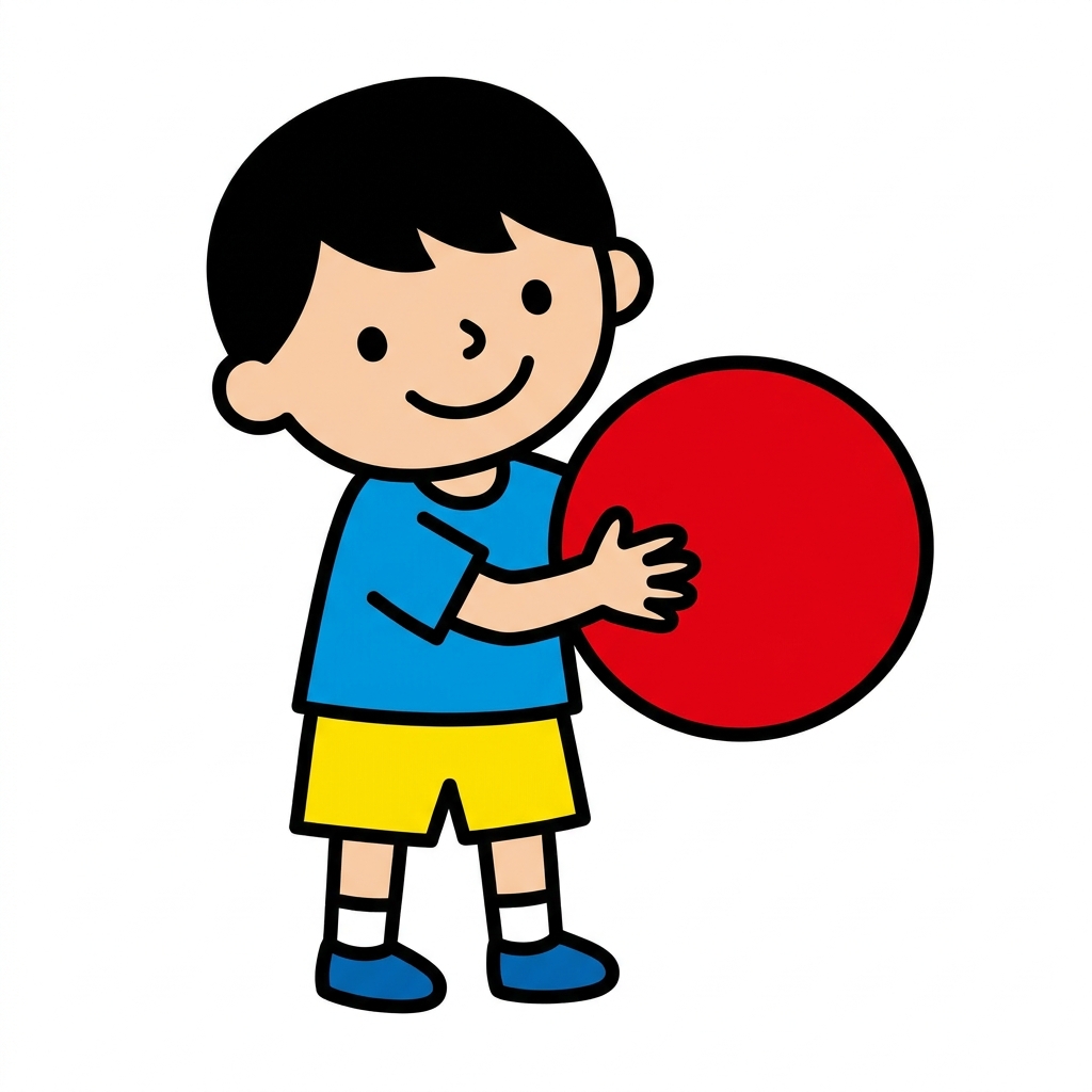 Look at the boy with the ball. What do you think he will do? Let's guess together. He might throw the ball!