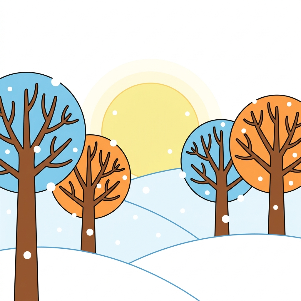 Look at the winter sky. The sun is low. It gets dark fast. We have less daylight in winter. See the dark sky?