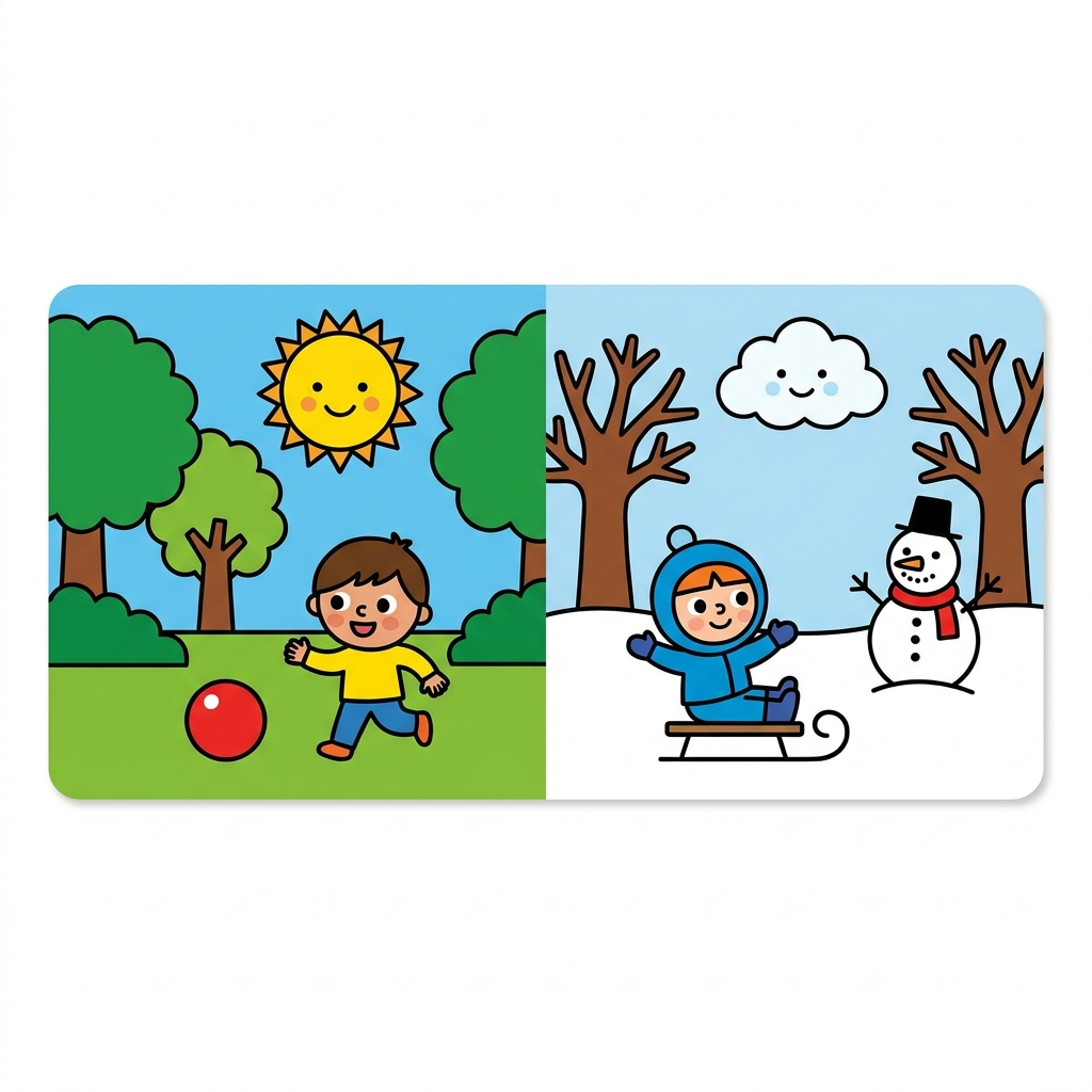 We learned about seasons. Summer is bright for a long time. Winter is dark early. The sun makes our daylight change.
