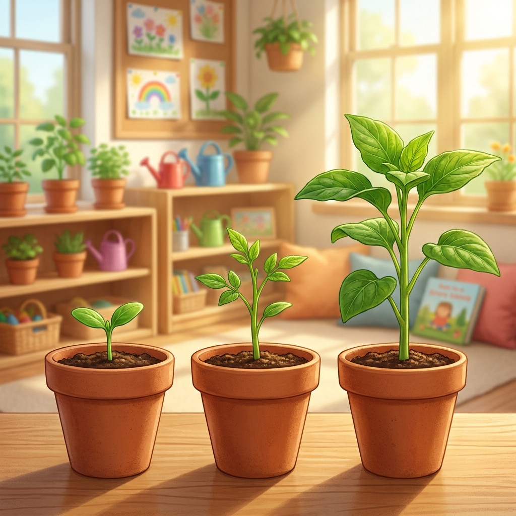 A plant that grows 1 inch each week shows a clear pattern of growth. In Week 1 the plant is 1 inch tall, in Week 2 it is 2.