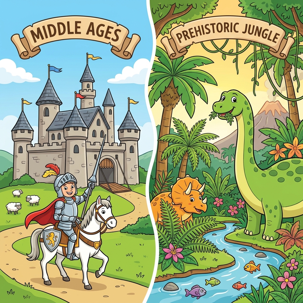 The setting is the time and place where a story happens. In one book, characters might visit a castle during the Middle.