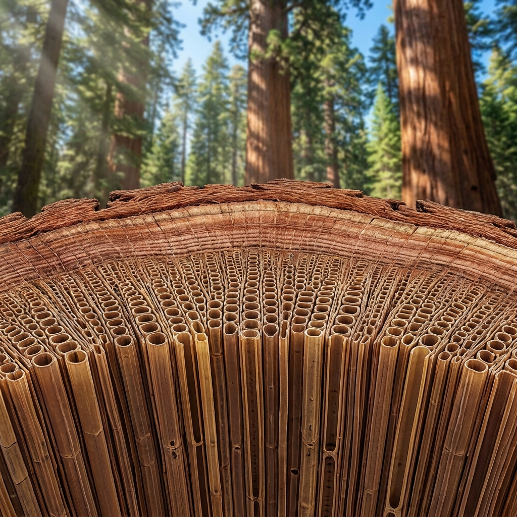 Redwood trees have xylem cells. Xylem cells are specialized tubes that carry water from the roots up to the branches. These.