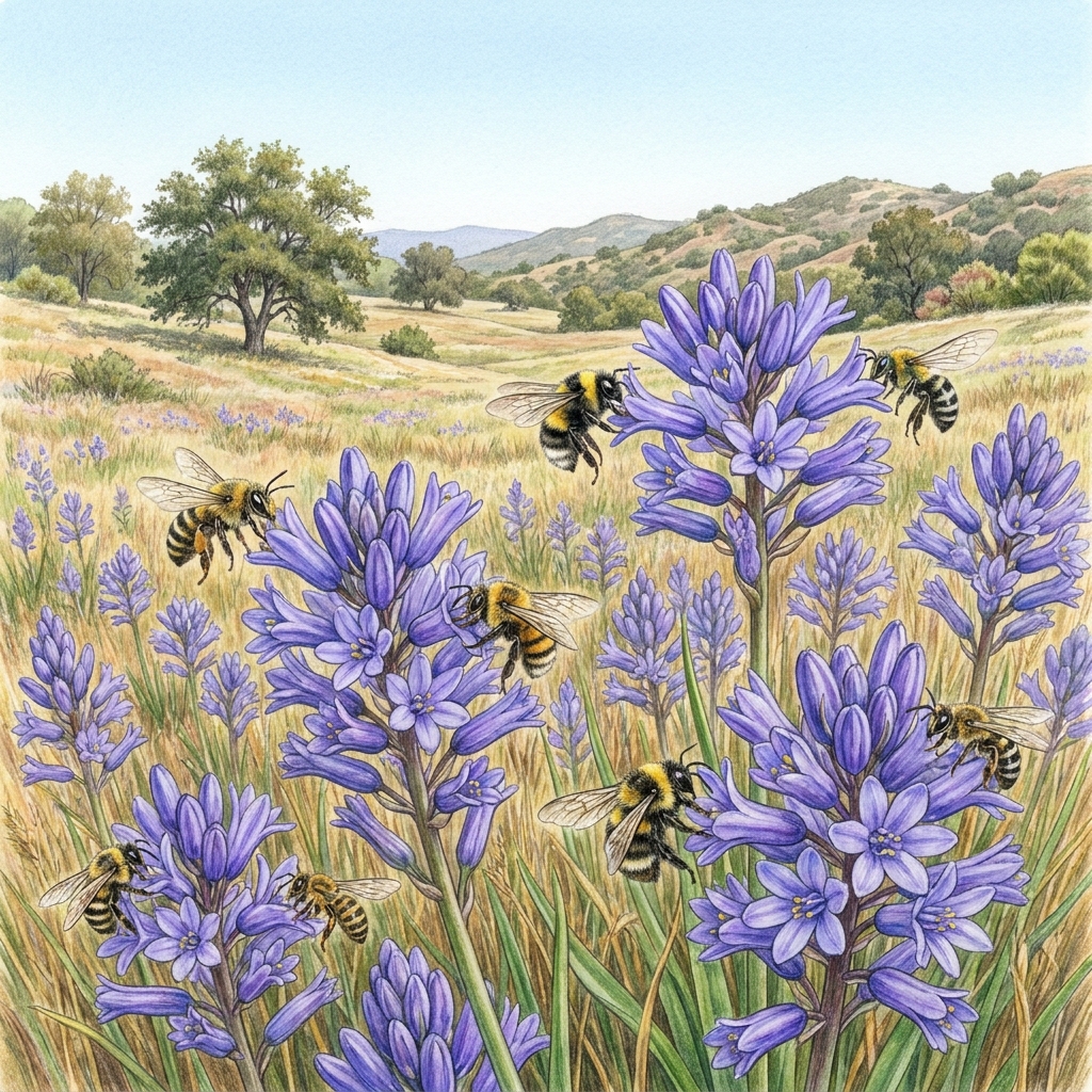 Observe a population of California blue dicks flowers. Bees visit them for nectar. Suppose a mutation makes some flowers.