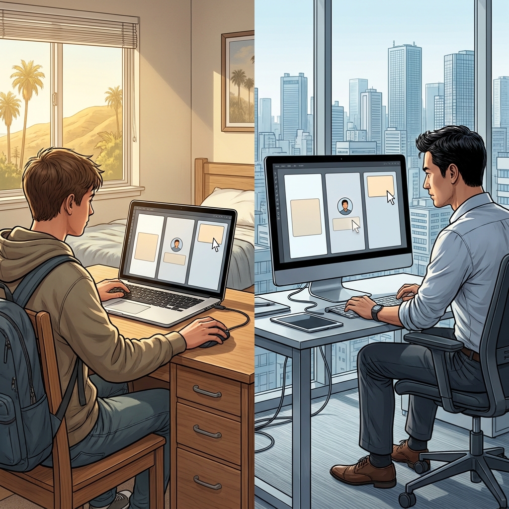 A student in California and an architect in Japan use a Trello board. The plan has 3 steps: Create Card, Assign Member, Move.