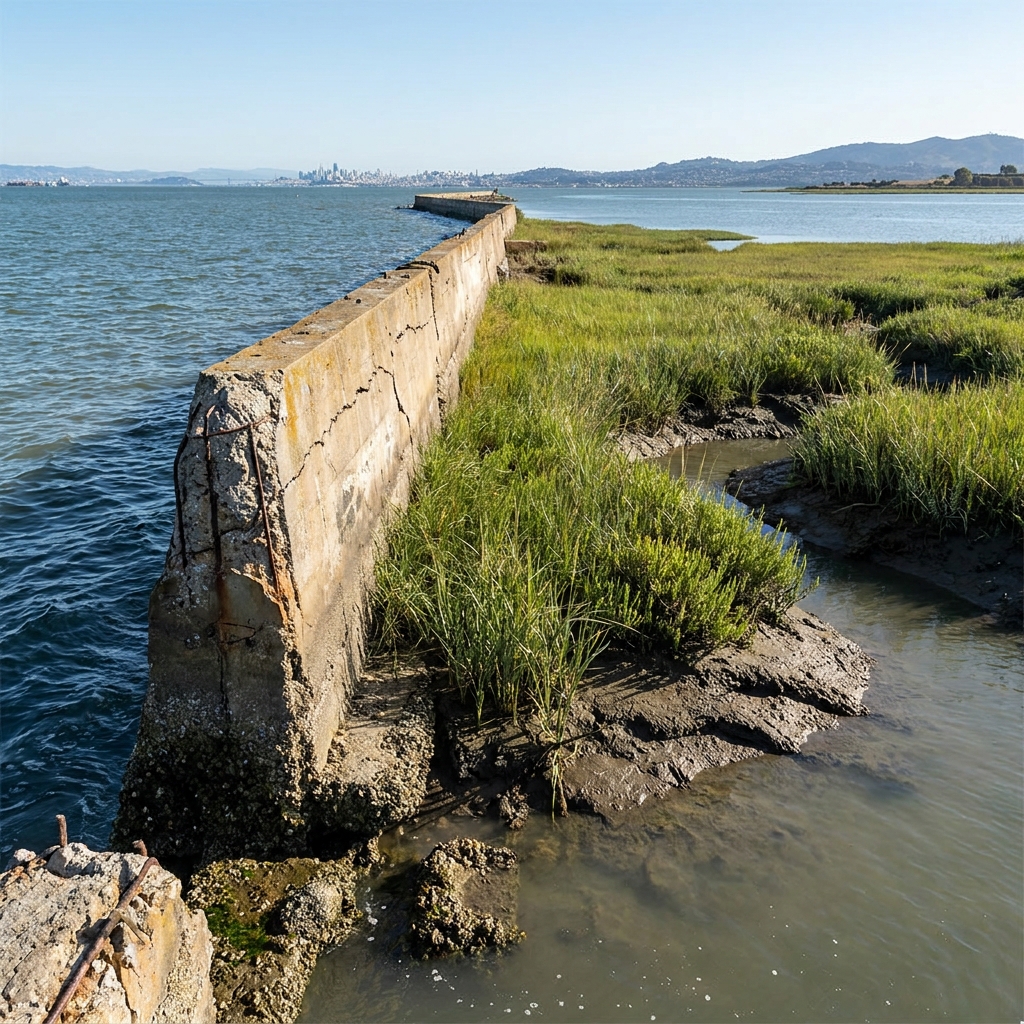 Scientists collected data in the Bay Area. They found that rigid sea walls lose 10 percent of their thickness every 5 years.