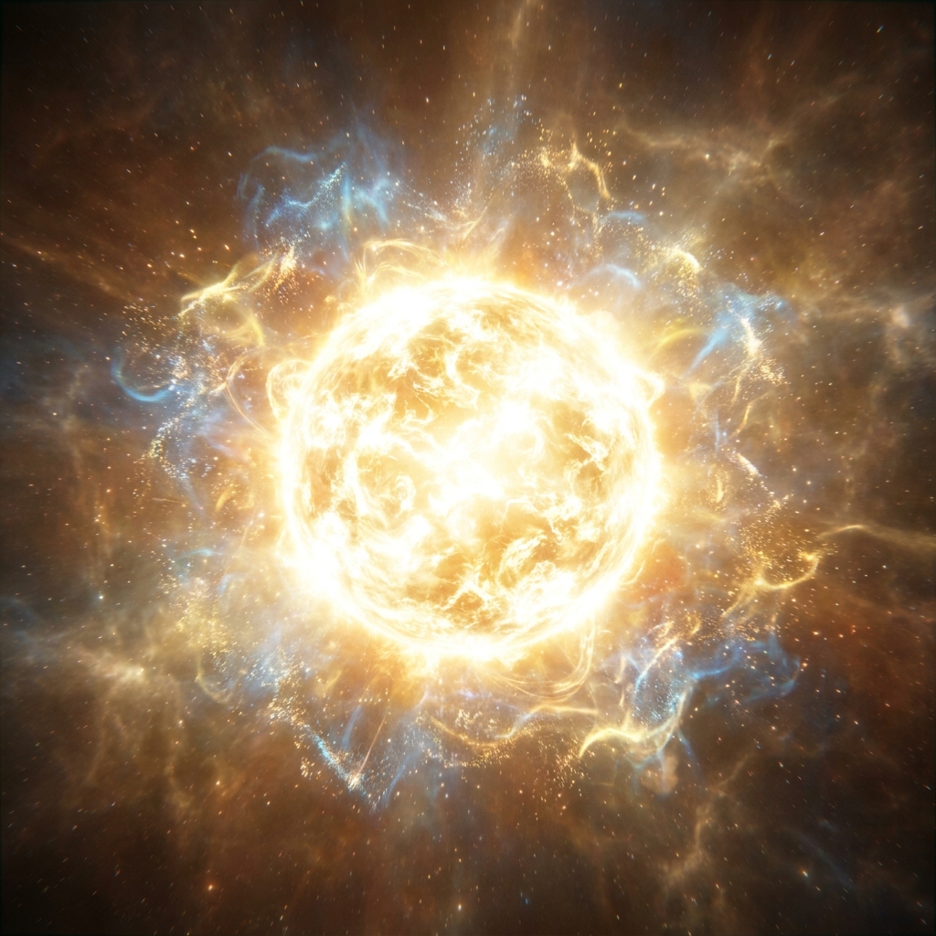 In the Sun, Hydrogen atoms are fused together to produce Helium. This is the primary process for main-sequence stars. This.