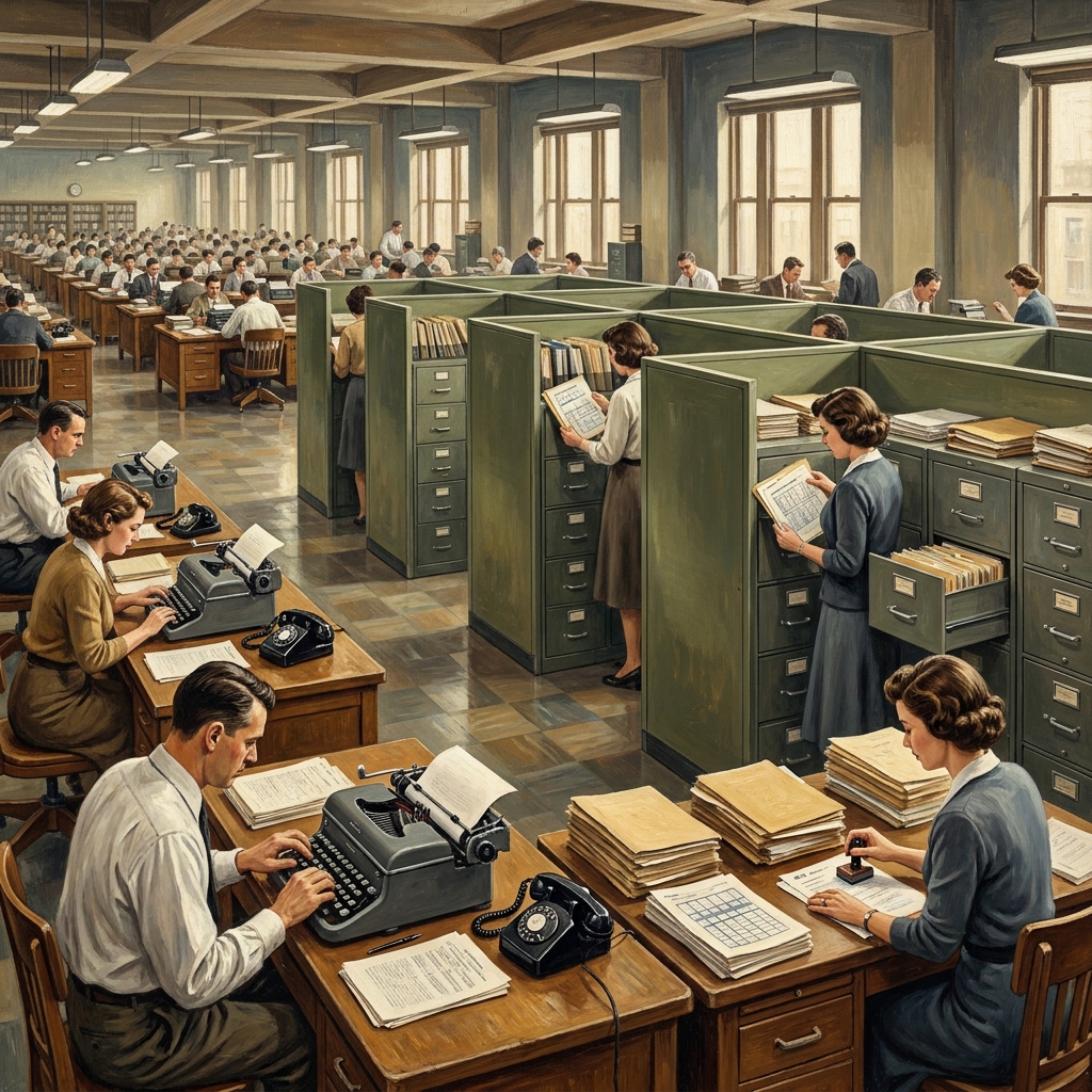 Government growth created many new jobs in the mid-20th century. The federal government added new departments and bureaus to.