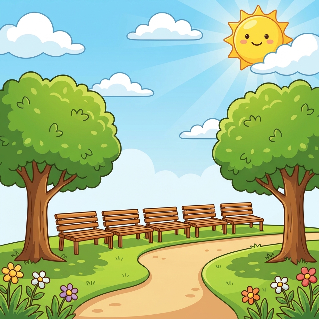 Non-example one: 'The park opened at 9:00 AM. There were five benches and two trees.' This is a neutral report, not a story.