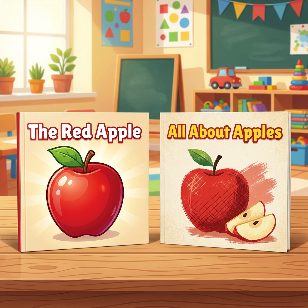 Look at these two pictures. Both show a red apple. They are both fruit.