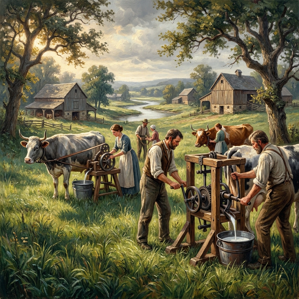 A dairy farm uses grass, farmers, and milking machines to produce milk. The grass is a natural resource, the farmers are.