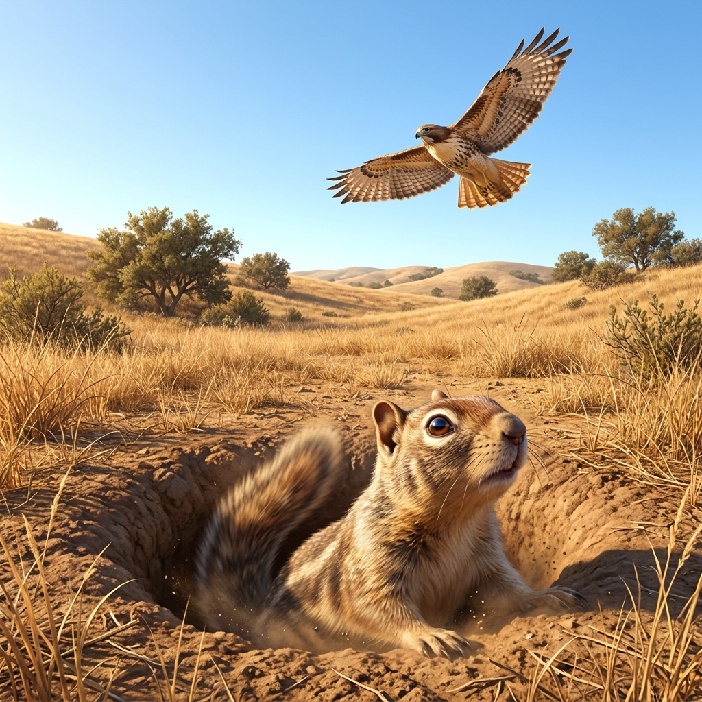 A California ground squirrel sees a hawk and dives into its burrow. The hawk is the stimulus, the squirrel's eyes are the.