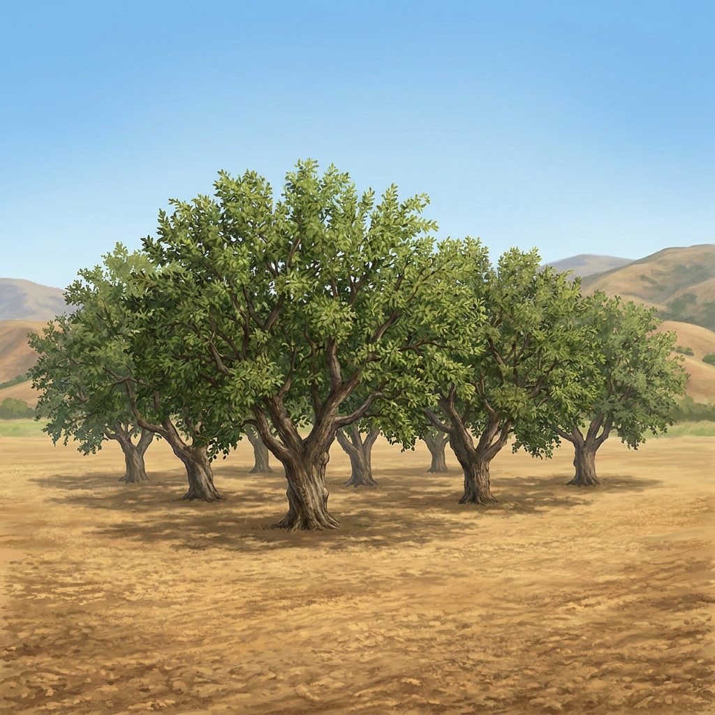 In California, almond orchards are carefully managed. Growers select trees that produce the most nuts and have the strongest.