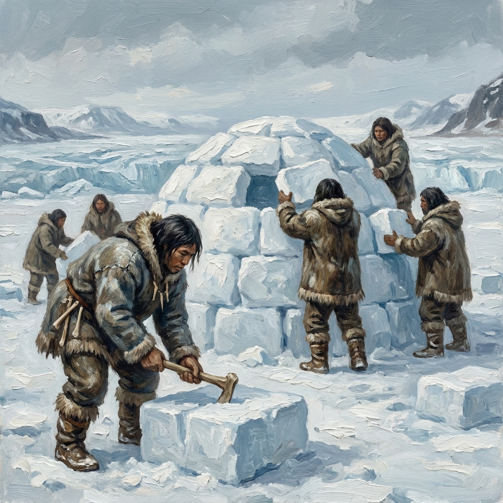 In the Arctic, people build igloos. This is an adaptation because they use the snow and ice around them to create a warm.