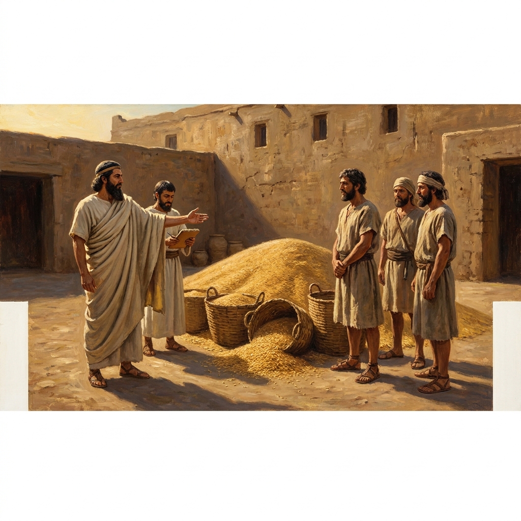 One example involves a Mesopotamian ruler granting a tax exemption in grain to farmers who grow a surplus for the community.