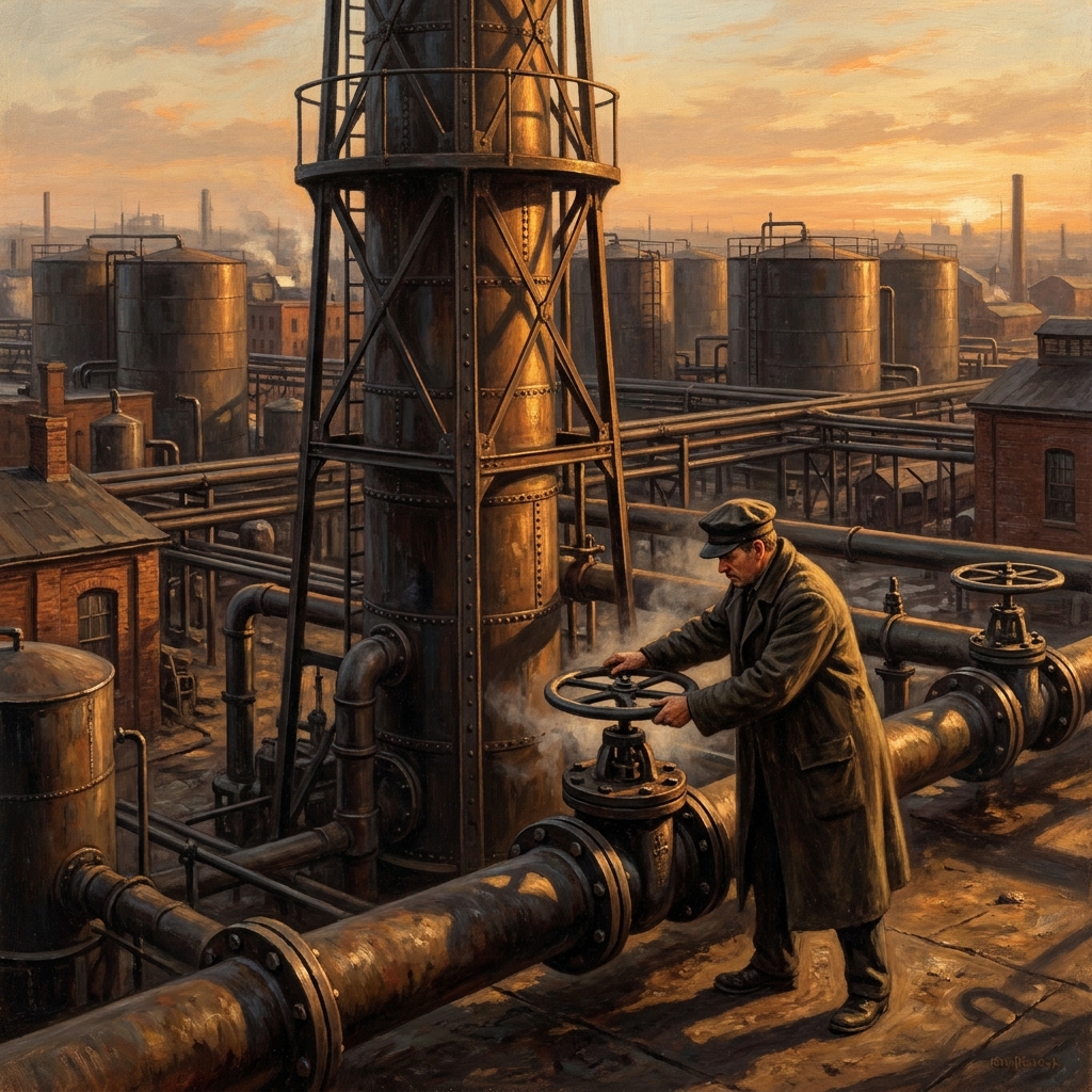 Standard Oil used massive refinery systems to process crude oil into kerosene for lamps. Because they used large machines to.