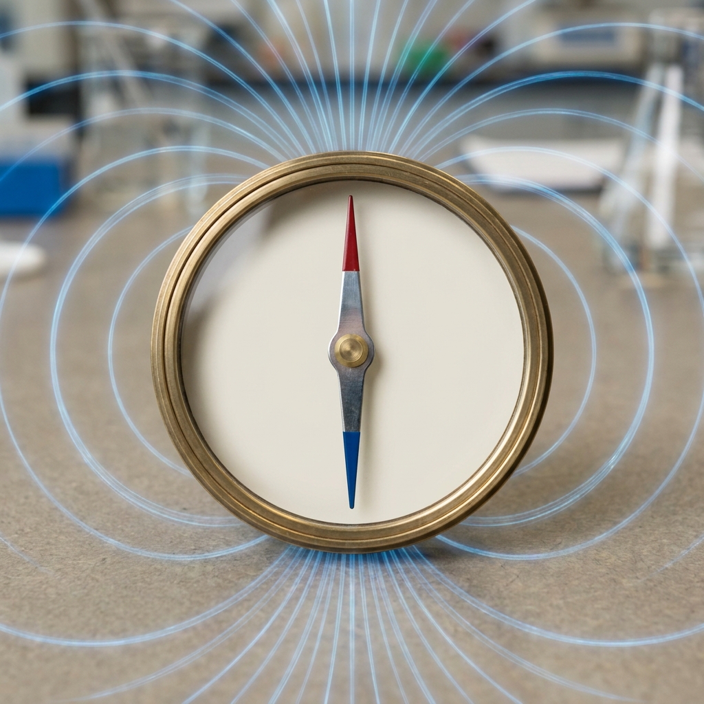 A compass needle points North because it is influenced by the Earth's magnetic field. The Earth acts like a giant magnet.