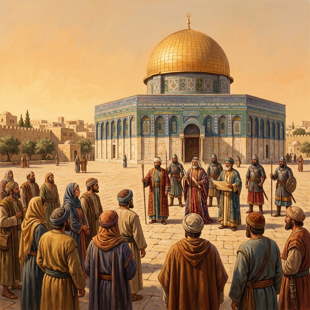 The Dome of the Rock in Jerusalem is a great example of political and religious authority. It was built to show the strength.