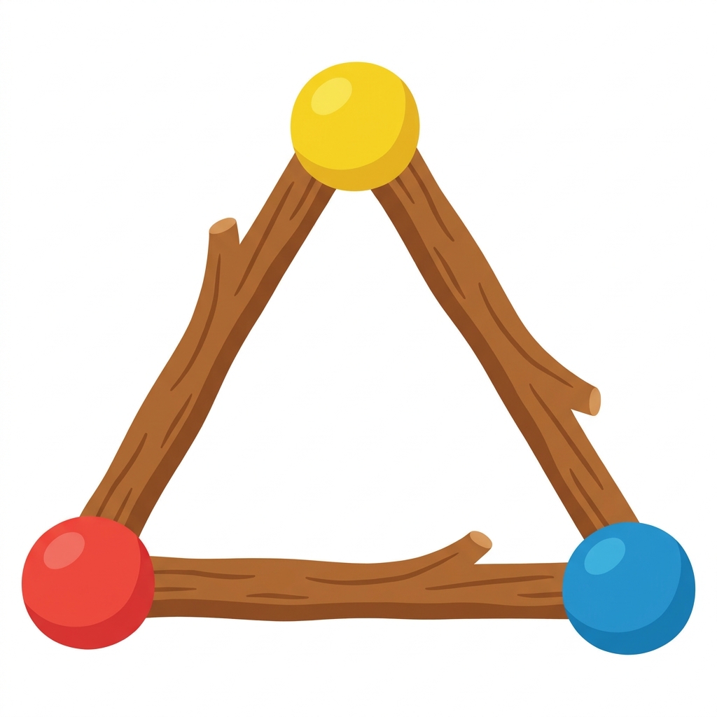 Now you help me build. Touch the three sticks for the sides. Touch the three clay balls for the corners. We made a triangle!