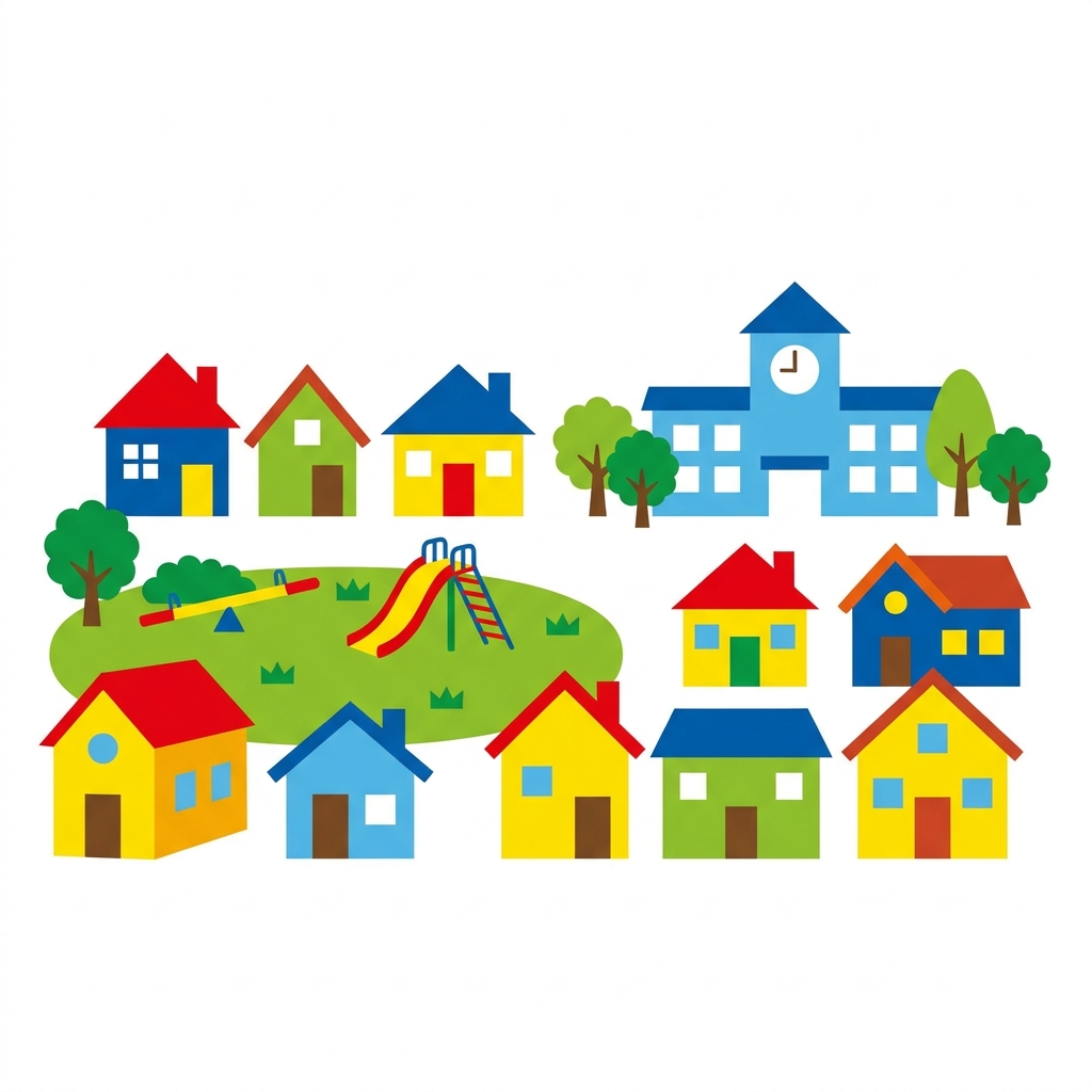 Let us look at our community again. Can you see the houses? Can you see the park? We all share this space. That is our.