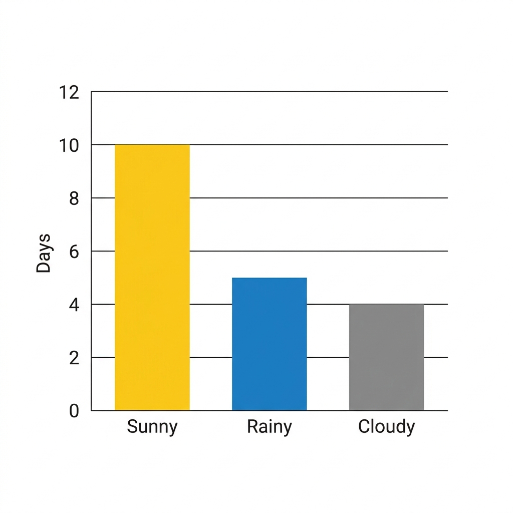 For the month, there are 10 sunny days, 5 rainy days, and 4 cloudy days. Let's find the total number of sunny and rainy days.