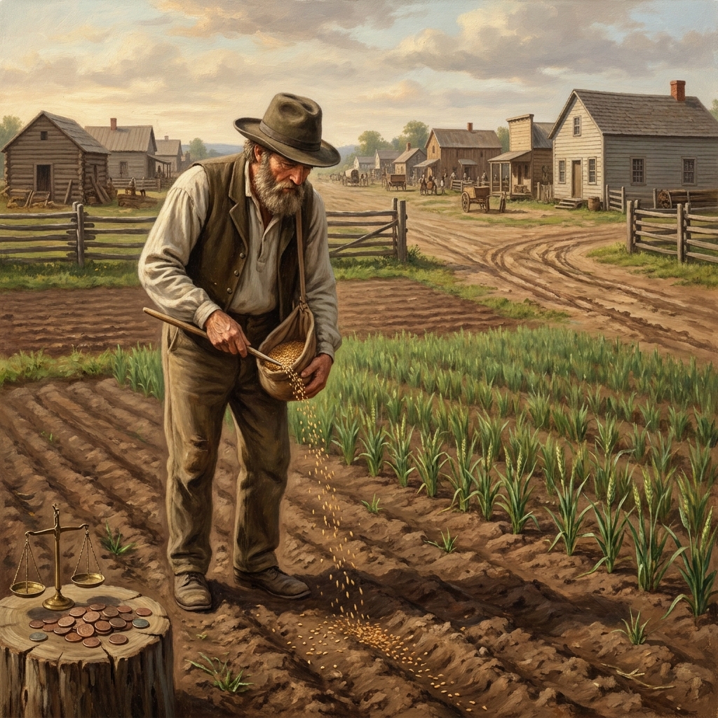A farmer has a field. He can plant wheat or corn. If he plants wheat, he cannot plant corn in that same space. He chooses.