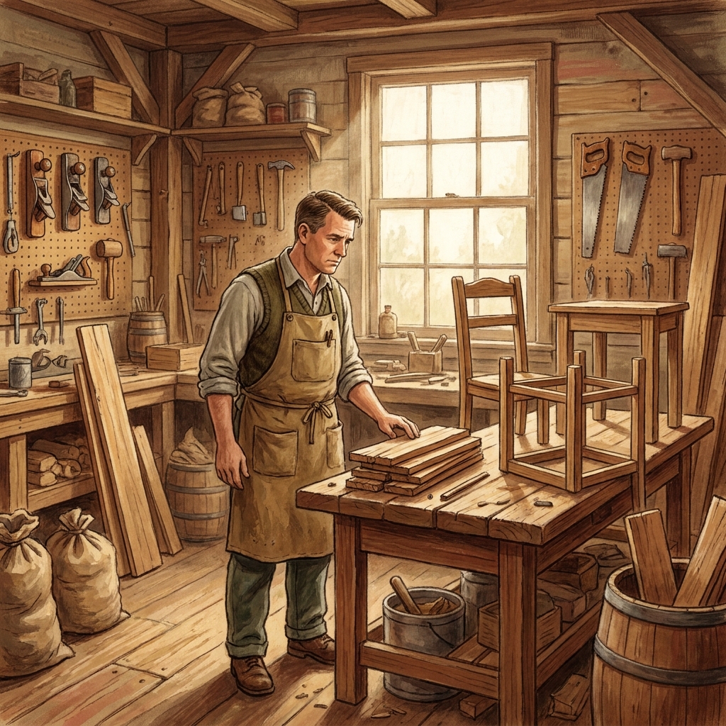 A carpenter has only 5 pieces of wood. He wants to build 3 chairs and 3 tables. Each chair takes 1 piece of wood and each.