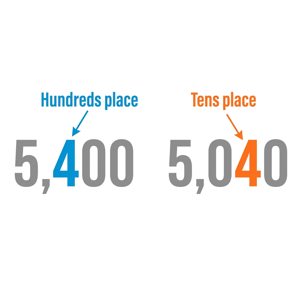 Sometimes numbers sound similar but have different values, like 5,400 and 5,040. In 5,400, the 4 is in the hundreds place.