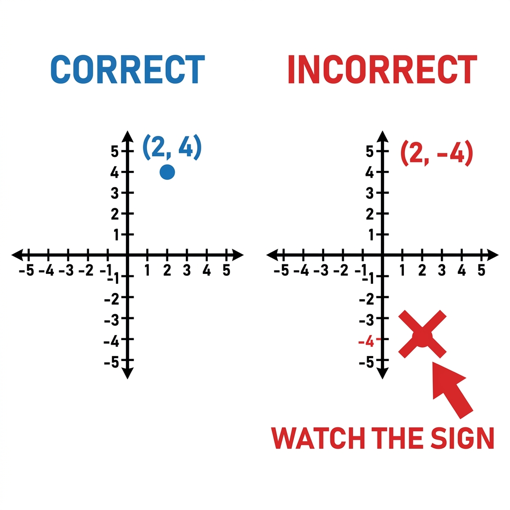 Another non-example is plotting a point at 2, negative 4 when the coordinates are 2,4. You must pay attention to the sign of.